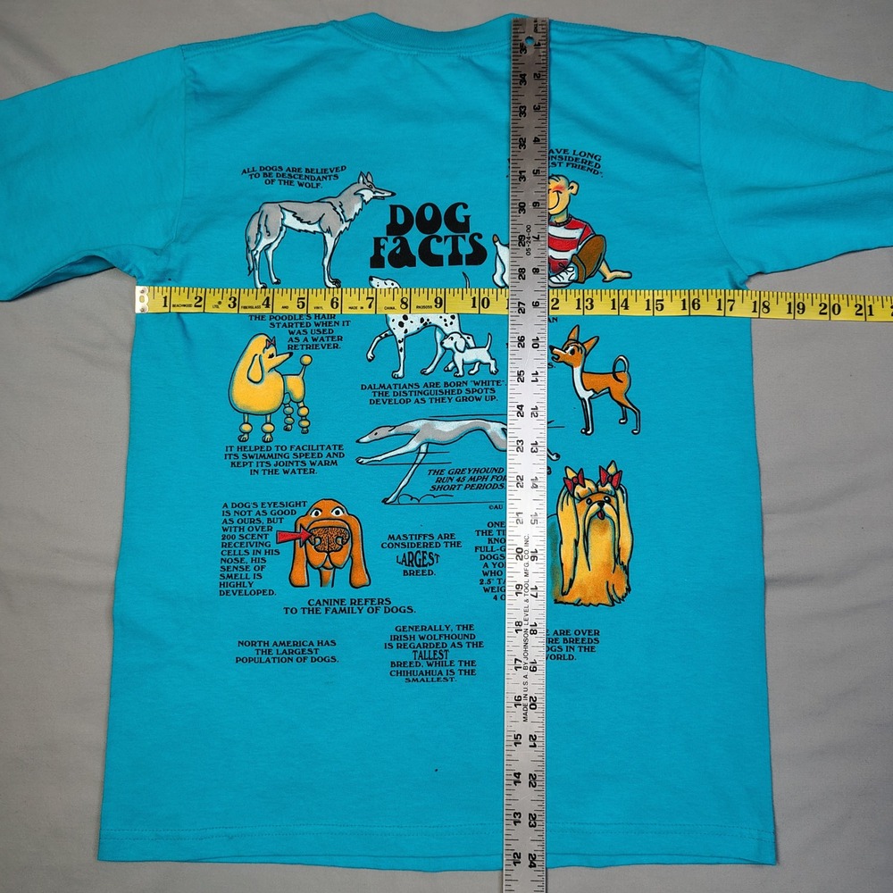 VINTAGE Anvil Dog Facts Graphic T-Shirt Youth Large Turquoise Blue Cotton - Picture 7 of 12